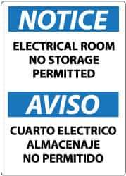 NMC - "Notice - Electrical Room - No Storage Permitted", 14" Long x 10" Wide, Pressure-Sensitive Vinyl Safety Sign - Rectangle, 0.004" Thick, Use for Accident Prevention - Apex Tool & Supply