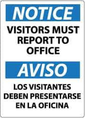 NMC - "Notice - Visitors Must Report to Office", 14" Long x 10" Wide, Pressure-Sensitive Vinyl Safety Sign - Rectangle, 0.004" Thick, Use for Security & Admittance - Apex Tool & Supply