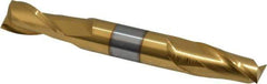 Atrax - 1/2", 1" LOC, 1/2" Shank Diam, 4" OAL, 2 Flute, Solid Carbide Square End Mill - Double End, TiN Finish, Spiral Flute, 30° Helix, Centercutting, Right Hand Cut - Apex Tool & Supply