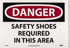 NMC - "Danger - Safety Shoes Required in This Area", 10" Long x 14" Wide, Pressure-Sensitive Vinyl Safety Sign - Rectangle, 0.004" Thick, Use for Accident Prevention - Apex Tool & Supply