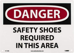 NMC - "Danger - Safety Shoes Required in This Area", 10" Long x 14" Wide, Rigid Plastic Safety Sign - Rectangle, 0.05" Thick, Use for Accident Prevention - Apex Tool & Supply