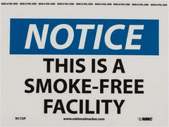 NMC - "Notice - This Is a Smoke-Free Facility", 7" Long x 10" Wide, Pressure-Sensitive Vinyl Safety Sign - Rectangle, 0.004" Thick, Use for Accident Prevention - Apex Tool & Supply