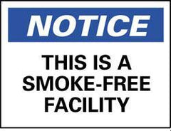 NMC - "Notice - This Is a Smoke-Free Facility", 10" Long x 14" Wide, Rigid Plastic Safety Sign - Rectangle, 0.05" Thick, Use for Accident Prevention - Apex Tool & Supply