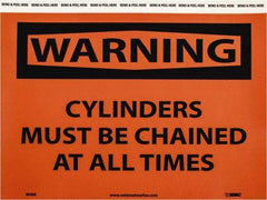 NMC - "Warning - Cylinders Must Be Chained at All Times", 7" Long x 10" Wide, Pressure-Sensitive Vinyl Safety Sign - Rectangle, 0.004" Thick, Use for Accident Prevention - Apex Tool & Supply