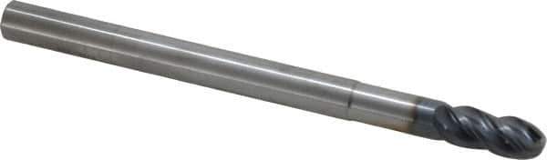 SGS - 7/16" Diam, 1" LOC, 4 Flute Solid Carbide Ball End Mill - AlTiN Finish, Single End, 6" OAL, 7/16" Shank Diam, Spiral Flute - Apex Tool & Supply