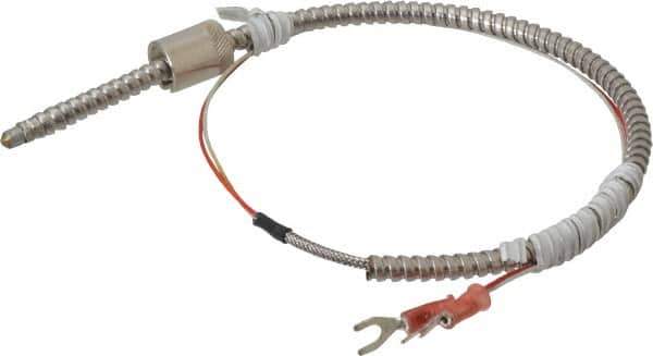 Thermo Electric - 32 to 900°F, J Universal Temp, Thermocouple Probe - 2 Ft. Cable Length, Stripped Ends with Spade Lugs, 1/4 Inch Probe Sheath Length, 1 Sec Response Time - Apex Tool & Supply