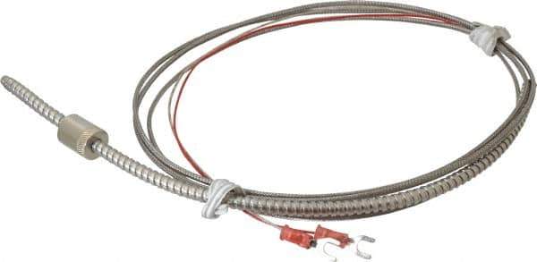 Thermo Electric - 32 to 900°F, J Universal Temp, Thermocouple Probe - 9 Ft. Cable Length, Stripped Ends with Spade Lugs, 1/4 Inch Probe Sheath Length, 1 Sec Response Time - Apex Tool & Supply