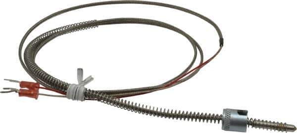 Thermo Electric - 32 to 900°F, J Universal Temp, Thermocouple Probe - 4-1/2 Ft. Cable Length, Stripped Ends with Spade Lugs, 1/4 Inch Probe Sheath Length, 1 Sec Response Time - Apex Tool & Supply