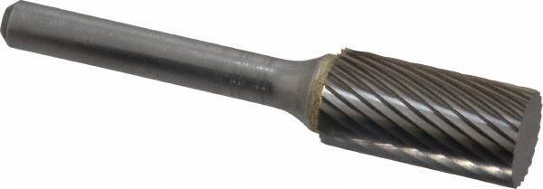 SGS Pro - 1/2" Cut Diam, 1/4" Shank Diam, Cylinder Head Single Cut Burr - Carbide, Flat End, 1" LOC, 2-3/4" OAL - Apex Tool & Supply