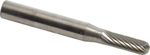SGS Pro - 3/16" Cut Diam, 1/4" Shank Diam, Cylinder with Radius Head Single Cut Burr - Carbide, Radius End, 5/8" LOC - Apex Tool & Supply