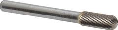 SGS Pro - 5/16" Cut Diam, 1/4" Shank Diam, Cylinder with Radius Head Single Cut Burr - Carbide, Radius End, 3/4" LOC, 2-1/2" OAL - Apex Tool & Supply