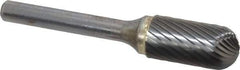 SGS Pro - 1/2" Cut Diam, 1/4" Shank Diam, Cylinder with Radius Head Single Cut Burr - Carbide, Radius End, 1" LOC, 2-3/4" OAL - Apex Tool & Supply