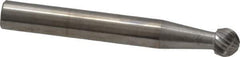 SGS Pro - 1/4" Cut Diam, 1/4" Shank Diam, Ball Head Single Cut Burr - Carbide, Radius End, 7/32" LOC - Apex Tool & Supply