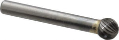 SGS Pro - 3/8" Cut Diam, 1/4" Shank Diam, Ball Head Single Cut Burr - Carbide, Radius End, 5/16" LOC - Apex Tool & Supply