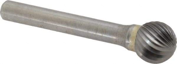 SGS Pro - 1/2" Cut Diam, 1/4" Shank Diam, Ball Head Single Cut Burr - Carbide, Radius End, 7/16" LOC - Apex Tool & Supply