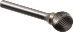 SGS Pro - 5/8" Cut Diam, 1/4" Shank Diam, Ball Head Single Cut Burr - Carbide, Radius End, 9/16" LOC - Apex Tool & Supply