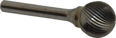 SGS Pro - 3/4" Cut Diam, 1/4" Shank Diam, Ball Head Single Cut Burr - Carbide, Radius End, 11/16" LOC - Apex Tool & Supply