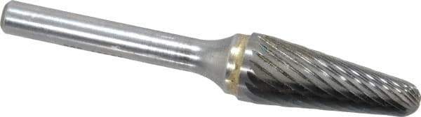 SGS Pro - 1/2" Cut Diam, 1/4" Shank Diam, Taper Head Single Cut Burr - Carbide, Radius End, 1-1/8" LOC - Apex Tool & Supply