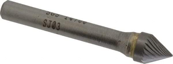 SGS Pro - 3/8" Cut Diam, 1/4" Shank Diam, Cone Head Single Cut Burr - Carbide, Point End, 5/16" LOC, 2-1/16" OAL - Apex Tool & Supply
