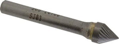 SGS Pro - 3/8" Cut Diam, 1/4" Shank Diam, Cone Head Single Cut Burr - Carbide, Point End, 5/16" LOC, 2-1/16" OAL - Apex Tool & Supply