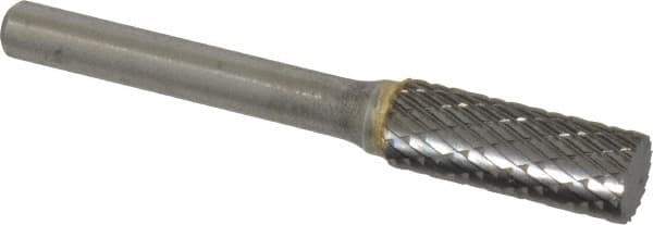 SGS Pro - 3/8" Cut Diam, 1/4" Shank Diam, Cylinder Head Double Cut Burr - Carbide, Flat End, 1" LOC, 2" OAL - Apex Tool & Supply