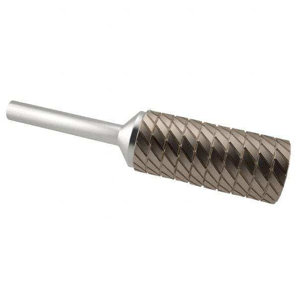 SGS Pro - 7/16" Cut Diam, 1/4" Shank Diam, Cylinder Head Double Cut Burr - Carbide, Flat End, 1" LOC, 2-3/4" OAL - Apex Tool & Supply