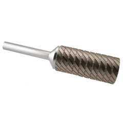 SGS Pro - 7/16" Cut Diam, 1/4" Shank Diam, Cylinder Head Double Cut Burr - Carbide, Flat End, 1" LOC, 2-3/4" OAL - Apex Tool & Supply