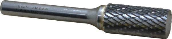 SGS Pro - 1/2" Cut Diam, 1/4" Shank Diam, Cylinder Head Double Cut Burr - Carbide, Flat End, 1" LOC, 2-3/4" OAL - Apex Tool & Supply