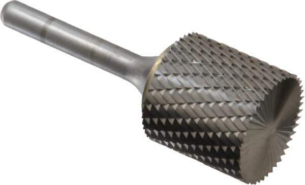 SGS Pro - 1" Cut Diam, 1/4" Shank Diam, Cylinder with End Cut Head Double Cut Burr - Carbide, End Cut End, 1" LOC, 2-3/4" OAL - Apex Tool & Supply