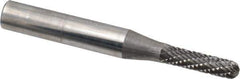 SGS Pro - 5/32" Cut Diam, 1/4" Shank Diam, Cylinder with Radius Head Double Cut Burr - Carbide, Radius End, 5/8" LOC - Apex Tool & Supply