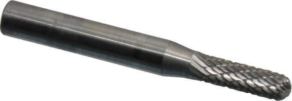 SGS Pro - 3/16" Cut Diam, 1/4" Shank Diam, Cylinder with Radius Head Double Cut Burr - Carbide, Radius End, 5/8" LOC - Apex Tool & Supply