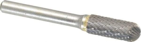 SGS Pro - 3/8" Cut Diam, 1/4" Shank Diam, Cylinder with Radius Head Double Cut Burr - Carbide, Radius End, 1" LOC - Apex Tool & Supply