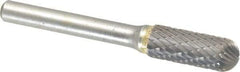 SGS Pro - 3/8" Cut Diam, 1/4" Shank Diam, Cylinder with Radius Head Double Cut Burr - Carbide, Radius End, 1" LOC - Apex Tool & Supply