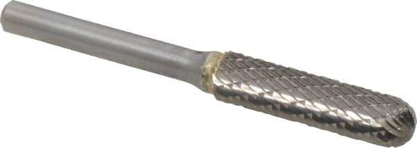 SGS Pro - 3/8" Cut Diam, 1/4" Shank Diam, Cylinder with Radius Head Double Cut Burr - Carbide, Radius End, 1-1/2" LOC - Apex Tool & Supply