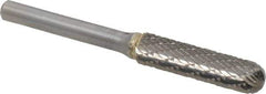 SGS Pro - 3/8" Cut Diam, 1/4" Shank Diam, Cylinder with Radius Head Double Cut Burr - Carbide, Radius End, 1-1/2" LOC - Apex Tool & Supply