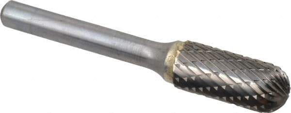 SGS Pro - 7/16" Cut Diam, 1/4" Shank Diam, Cylinder with Radius Head Double Cut Burr - Carbide, Radius End, 1" LOC, 2-3/4" OAL - Apex Tool & Supply