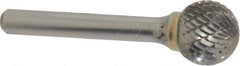 SGS Pro - 5/8" Cut Diam, 1/4" Shank Diam, Ball Head Double Cut Burr - Carbide, Radius End, 9/16" LOC - Apex Tool & Supply