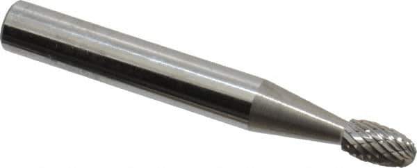 SGS Pro - 3/16" Cut Diam, 1/4" Shank Diam, Oval Head Double Cut Burr - Carbide, Radius End, 5/16" LOC - Apex Tool & Supply