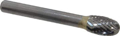 SGS Pro - 3/8" Cut Diam, 1/4" Shank Diam, Oval Head Double Cut Burr - Carbide, Radius End, 5/8" LOC - Apex Tool & Supply