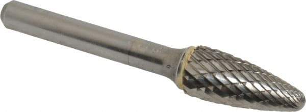 SGS Pro - 7/16" Cut Diam, 1/4" Shank Diam, Tree with Radius Head Double Cut Burr - Carbide, Radius End, 1" LOC - Apex Tool & Supply