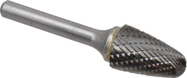 SGS Pro - 5/8" Cut Diam, 1/4" Shank Diam, Tree with Radius Head Double Cut Burr - Carbide, Radius End, 1" LOC - Apex Tool & Supply