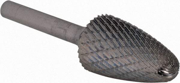 SGS Pro - 3/4" Cut Diam, 1/4" Shank Diam, Tree with Radius Head Double Cut Burr - Carbide, Radius End, 1-1/4" LOC - Apex Tool & Supply