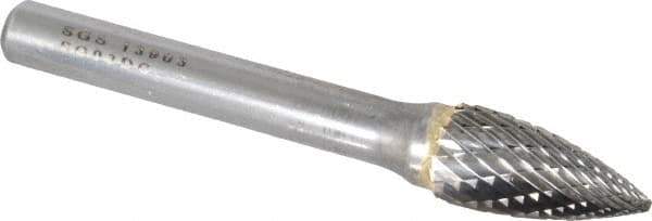 SGS Pro - 3/8" Cut Diam, 1/4" Shank Diam, Tree Head Double Cut Burr - Carbide, Point End, 3/4" LOC, 2-1/2" OAL - Apex Tool & Supply