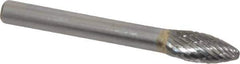 SGS Pro - 5/16" Cut Diam, 1/4" Shank Diam, Flame Head Double Cut Burr - Carbide, Radius End, 3/4" LOC, 1/4" OAL - Apex Tool & Supply