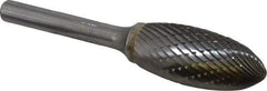 SGS Pro - 5/8" Cut Diam, 1/4" Shank Diam, Flame Head Double Cut Burr - Carbide, Radius End, 1-7/16" LOC - Apex Tool & Supply