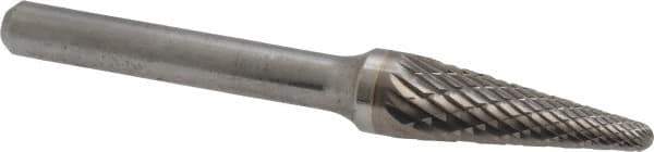 SGS Pro - 3/8" Cut Diam, 1/4" Shank Diam, Taper Head Double Cut Burr - Carbide, Radius End, 1-1/16" LOC - Apex Tool & Supply