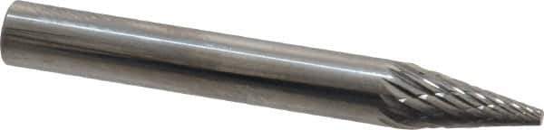 SGS Pro - 1/4" Cut Diam, 1/4" Shank Diam, Cone Head Double Cut Burr - Carbide, Point End, 1/2" LOC - Apex Tool & Supply