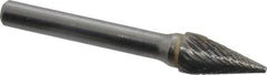 SGS Pro - 3/8" Cut Diam, 1/4" Shank Diam, Cone Head Double Cut Burr - Carbide, Point End, 5/8" LOC - Apex Tool & Supply