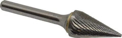 SGS Pro - 5/8" Cut Diam, 1/4" Shank Diam, Cone Head Double Cut Burr - Carbide, Point End, 1" LOC - Apex Tool & Supply