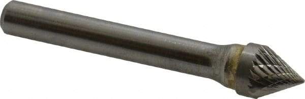 SGS Pro - 3/8" Cut Diam, 1/4" Shank Diam, Cone Head Double Cut Burr - Carbide, Point End, 5/16" LOC, 2-1/16" OAL - Apex Tool & Supply